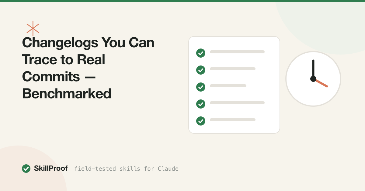 Cream illustration comparing an untraceable changelog with one where every line points to a commit