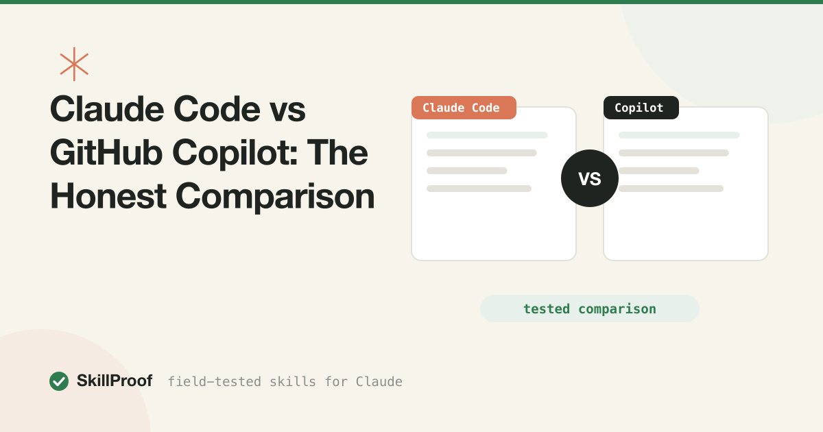 Cream illustration of a terminal window on one side and a code editor with ghost-text autocomplete on the other