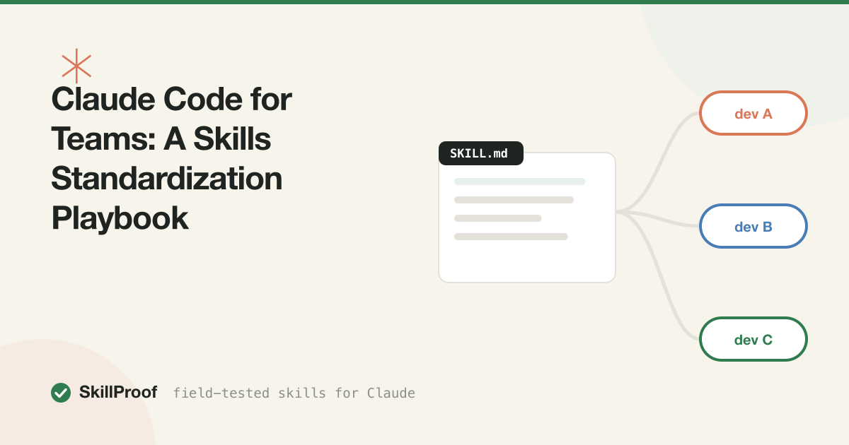 Cream illustration of three person-badges holding up one shared skill card between them