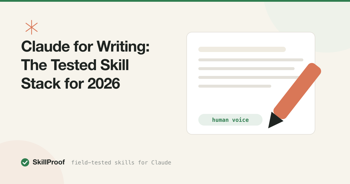 Cream illustration of a fountain pen resting over a Claude skill card