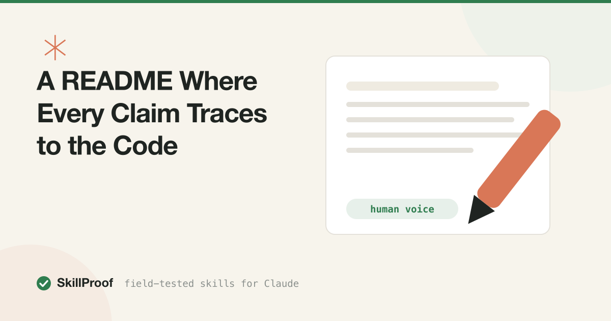 Cream illustration of a README with each line tethered to a source file