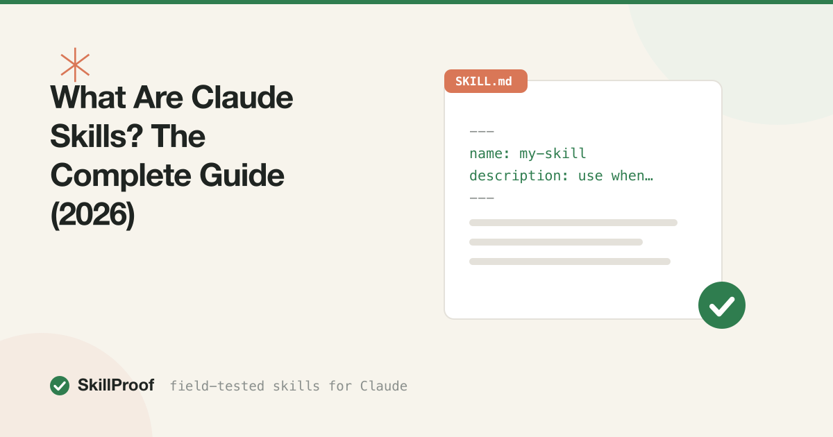 Illustration of a SKILL.md file card with an Anthropic-style asterisk and a green verified checkmark