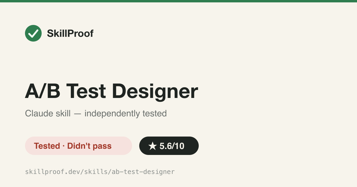A/B Test Designer — Promises A/B test statistics; body is a 230-word generic template