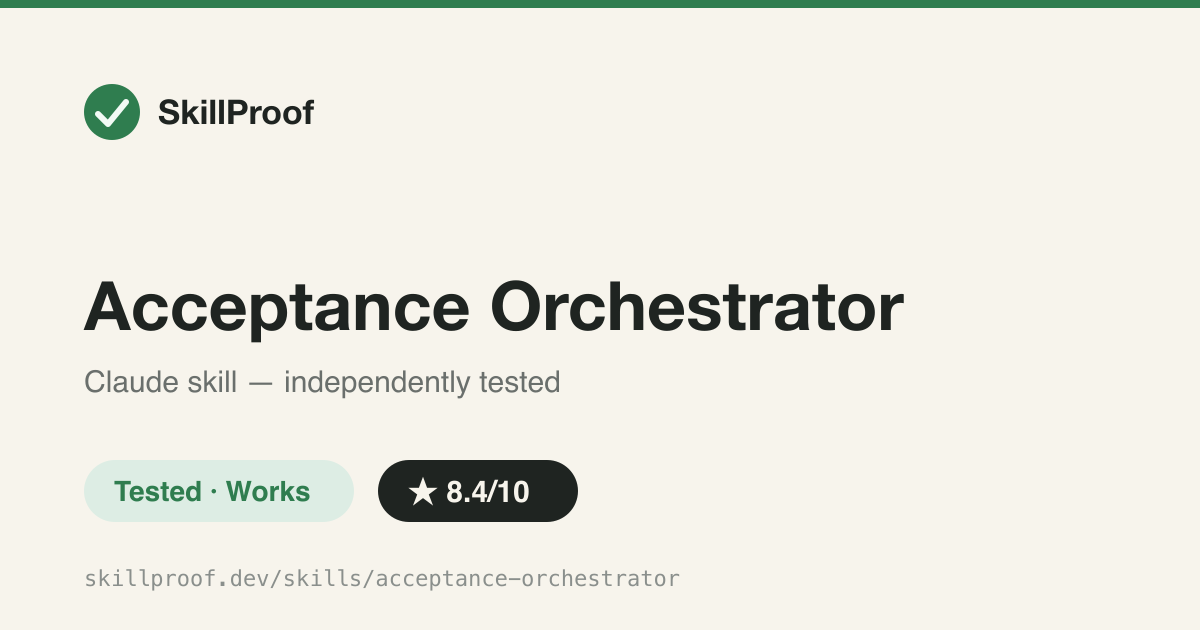 Acceptance Orchestrator — State-machine orchestration from issue intake to evidence-verified acceptance, never claiming done without proof.