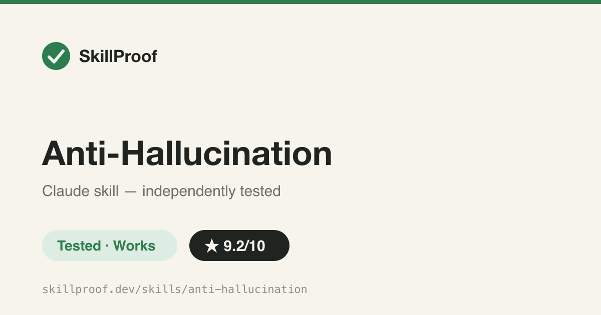 Anti-Hallucination — A verification-hierarchy checklist that catches guessed facts before they're stated.