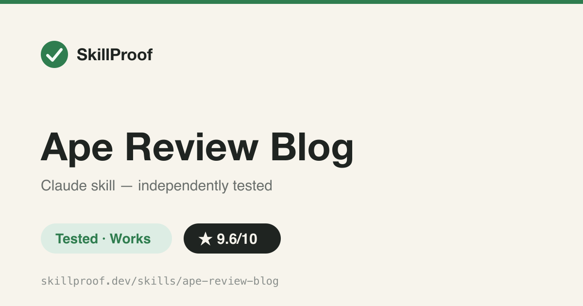 Ape Review Blog — Streams inline, quote-and-fix findings against a strict 20-check engineering-blog rubric.