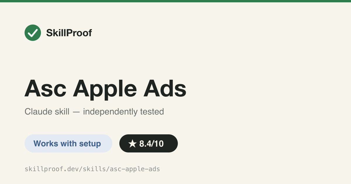 Asc Apple Ads — Command reference for driving Apple Ads campaigns, keywords and reports via the asc CLI