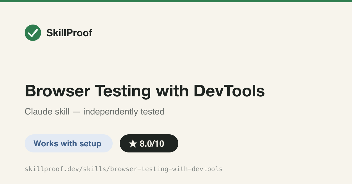 Browser Testing with DevTools — Drives real-browser tests through Chrome DevTools MCP to catch DOM and console issues.