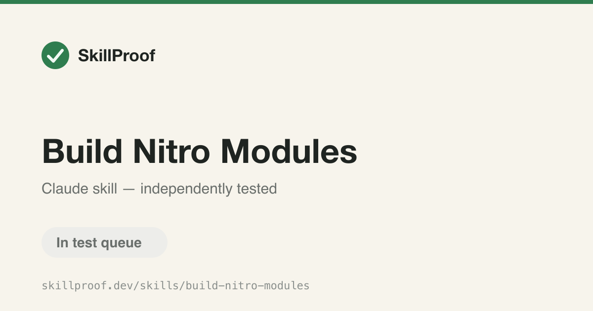 Build Nitro Modules — Builds React Native Nitro Modules with Nitrogen codegen and native bindings.