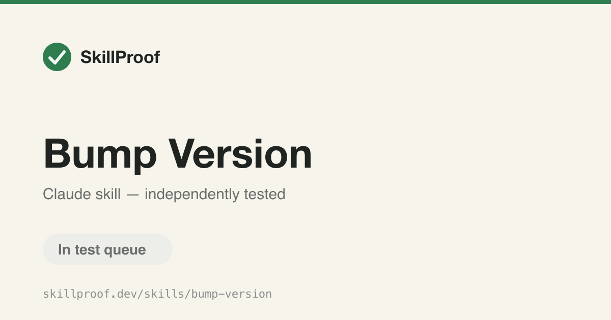 Bump Version — Bumps package.json, plugin.json, and install manifest to the same version.