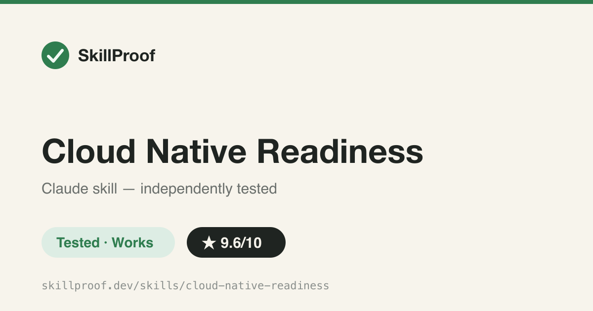 Cloud Native Readiness — Scores a repo's Docker/Kubernetes readiness 0-12 and hands off to a Dockerfile generator.