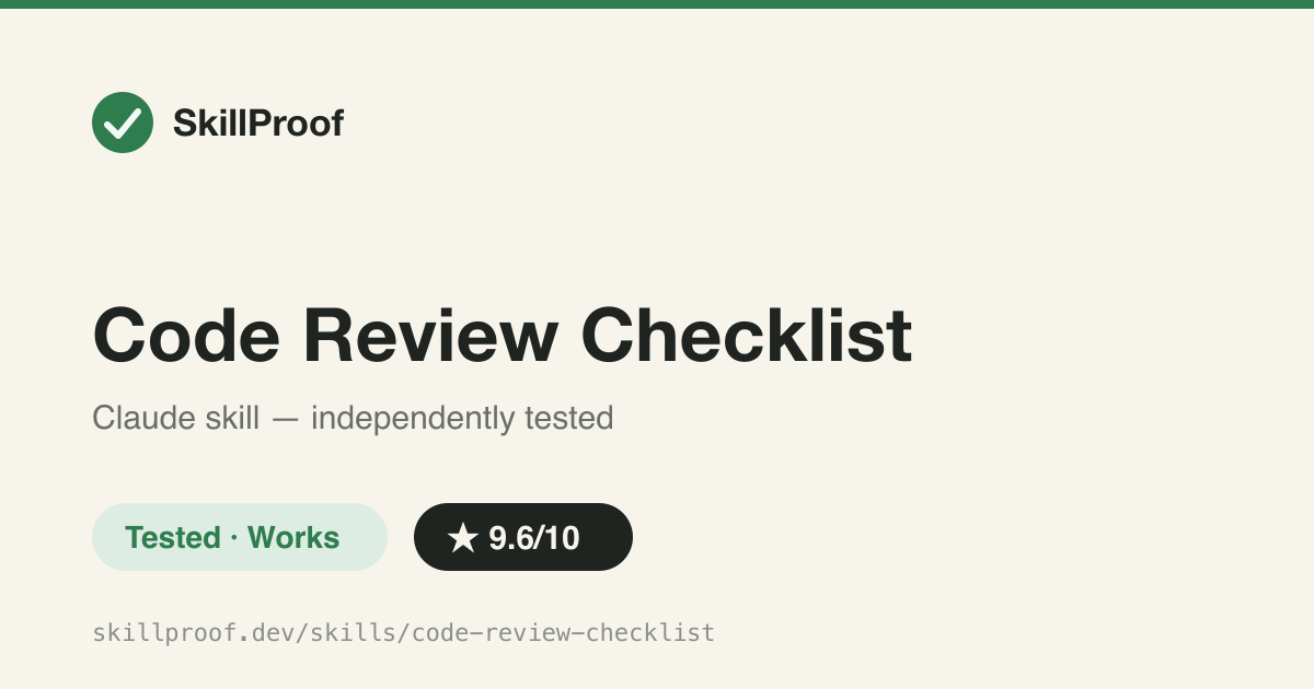 Code Review Checklist — Structured PR review checklist: security, performance, correctness, severity-labeled.