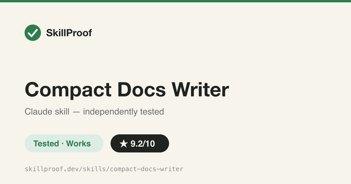 Compact Docs Writer — Shrinks version-controlled agent-read docs for token economy without dropping any rule, shown as a diff.