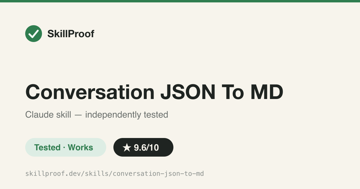 Conversation JSON To MD — Splits a chat-export JSON into one clean Markdown file per conversation.