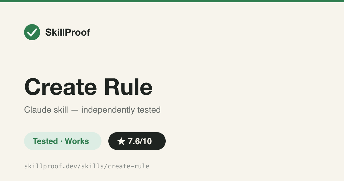 Create Rule — Scaffolds Cursor .mdc rule files in .cursor/rules/ with correct frontmatter and scope.