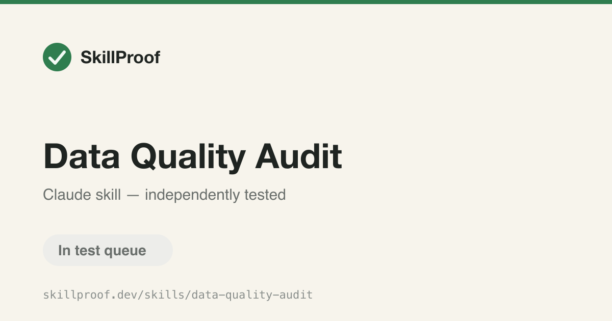 Data Quality Audit — Assesses data quality against business rules, schema constraints, and freshness checks.