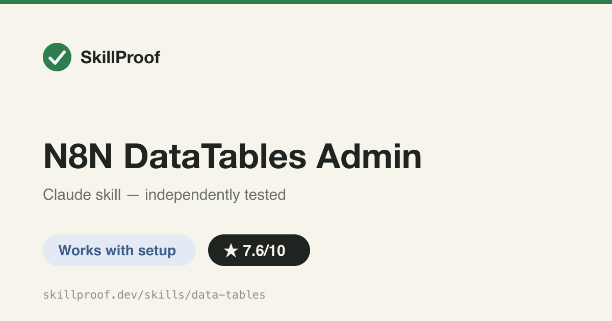 N8N DataTables Admin — Curl recipes for n8n DataTable CRUD (tables/columns/rows) via the public v1 REST API.