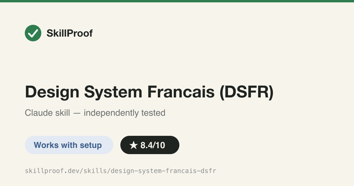 Design System Francais (DSFR) — Official French government design-system docs: 23 components with exact fr- class names, RGAA 4.1 a11y rules and copy-paste HTML.
