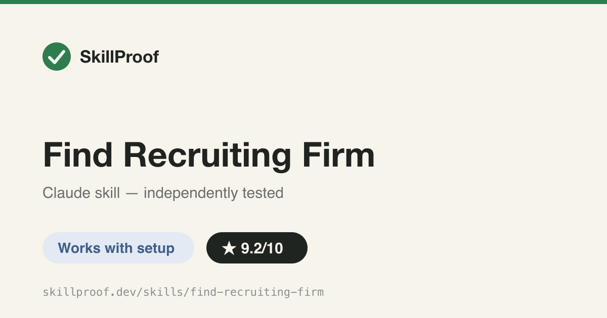 Find Recruiting Firm — Queries a 100k-firm US recruiting/staffing vendor database via API to shortlist and enrich firms.