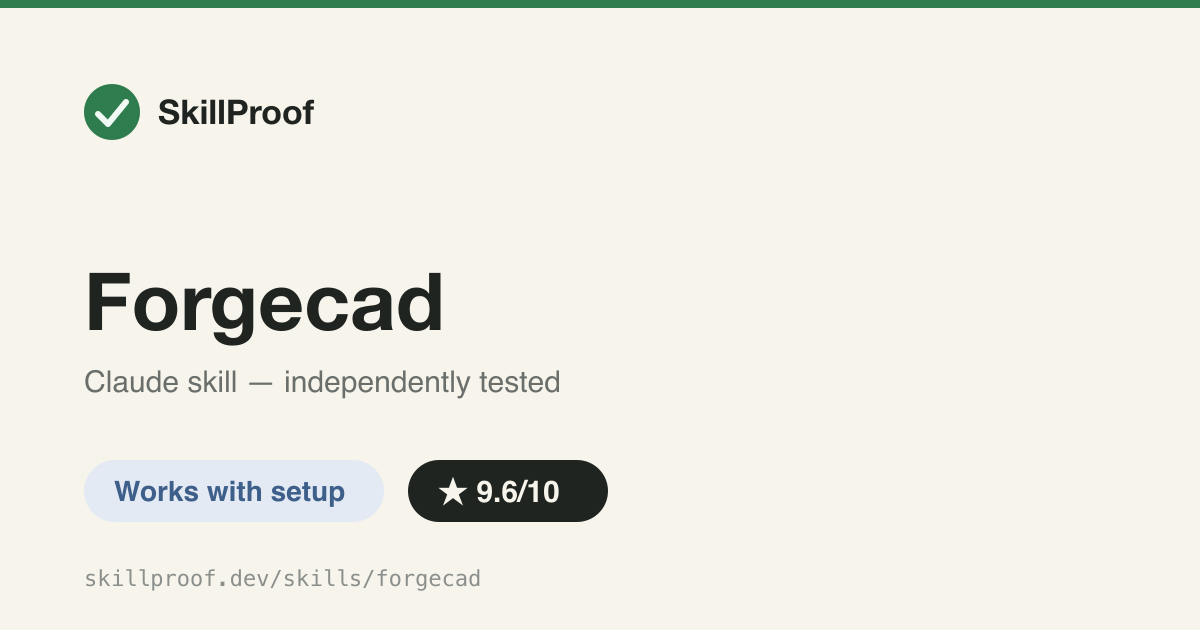 Forgecad — Parametric CAD in .forge.js files, with connector-based placement and forgecad CLI checks