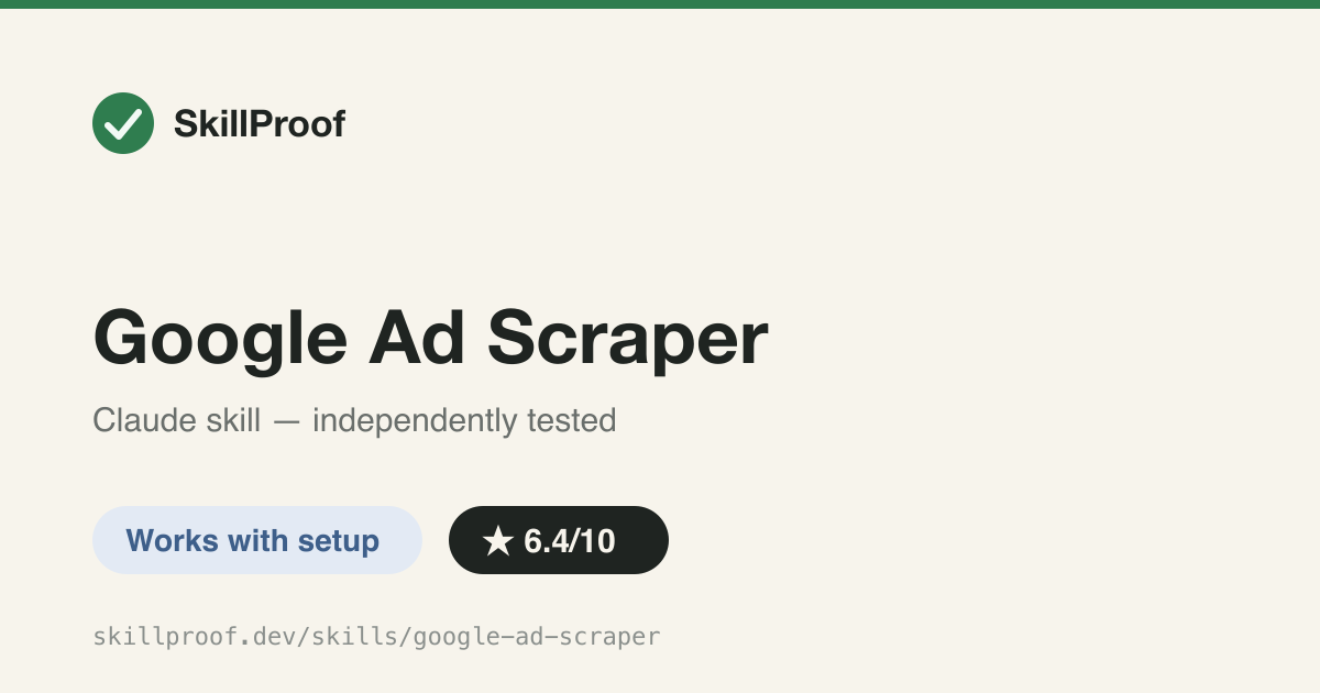 Google Ad Scraper — Pulls a competitor's live Google Ads by domain via an Apify actor; needs an Apify token