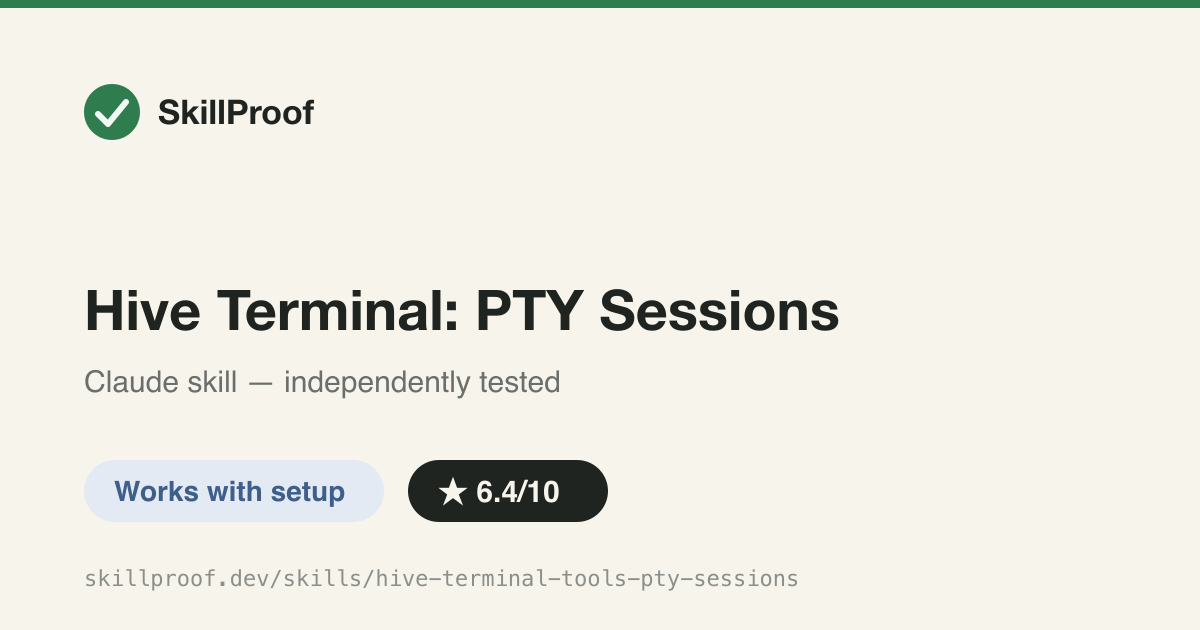 Hive Terminal: PTY Sessions — Drives interactive terminal sessions and REPLs while preserving state across calls.