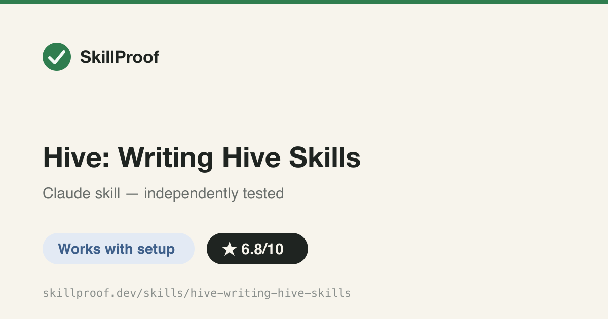 Hive: Writing Hive Skills — Scaffolds a new Hive agent skill with SKILL.md and supporting directories.