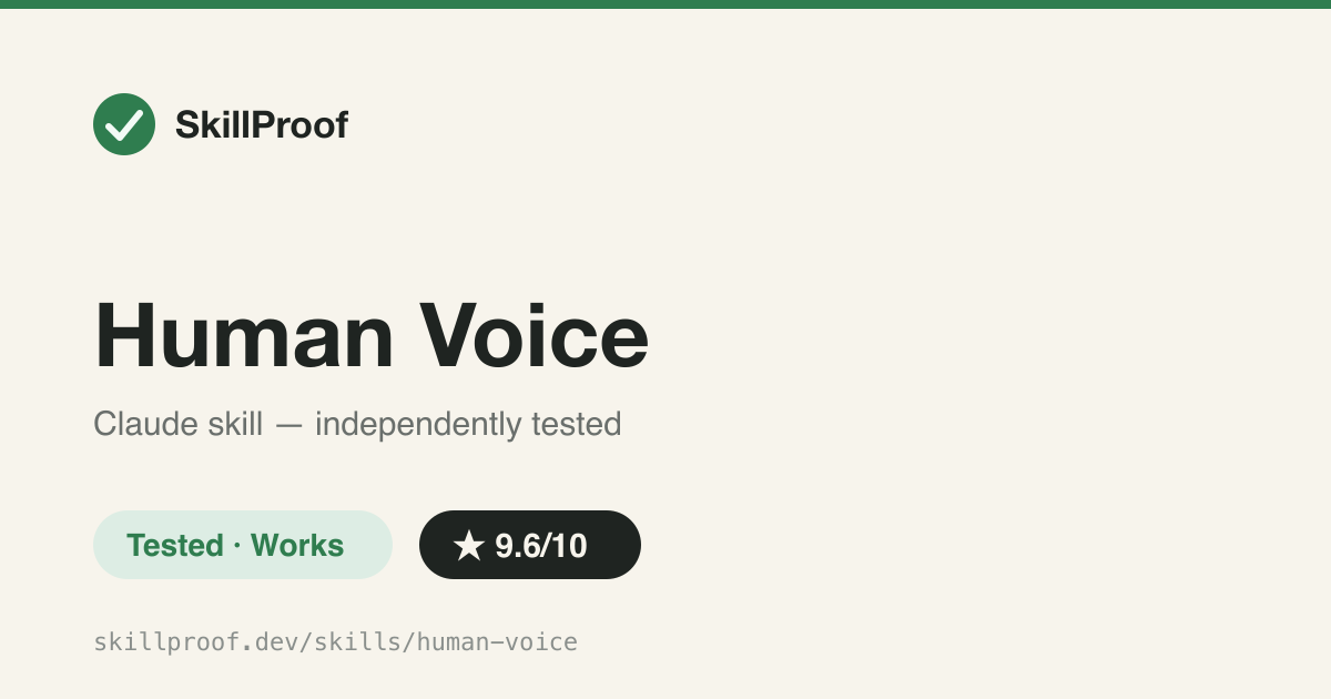 Human Voice — Rewrites AI-sounding prose to read human, with a bundled linter that scores the before/after live.