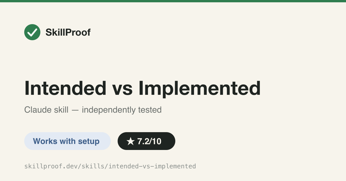 Intended vs Implemented — Finds gaps between documented intent and actual code, like undocumented access-control drift.