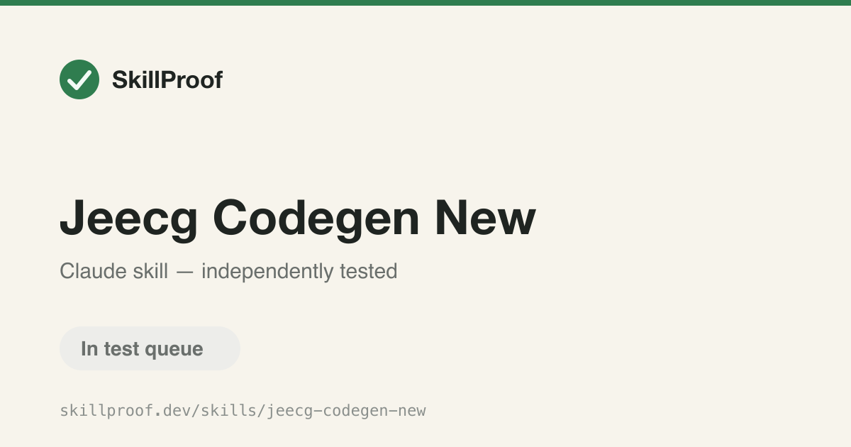 Jeecg Codegen New — Generates JeecgBoot CRUD code and creates new modules with fields.