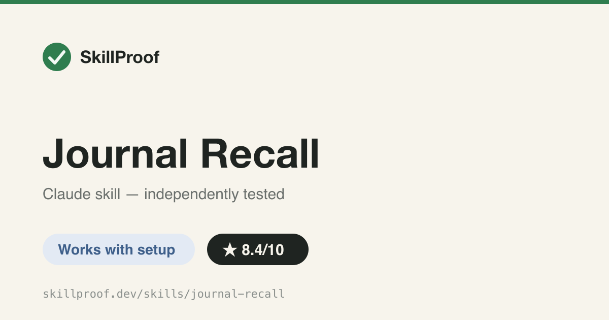 Journal Recall — Searches and summarizes an existing Obsidian-style work journal by date, keyword, or project.