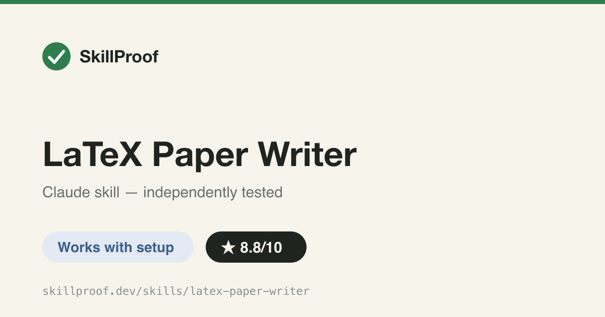 LaTeX Paper Writer — Scaffolds venue-templated LaTeX papers, generates result tables, and builds/git-checkpoints the PDF.