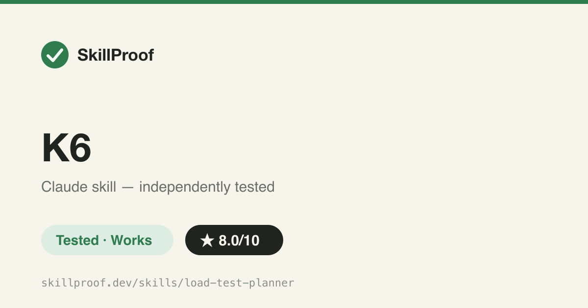 K6 — k6 load-testing reference and scenario/threshold patterns — k6 only, not Locust as the old card claimed.