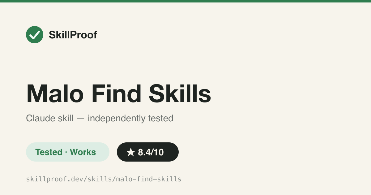 Malo Find Skills — Searches the skills.sh registry via npx and installs matching Claude Code skills