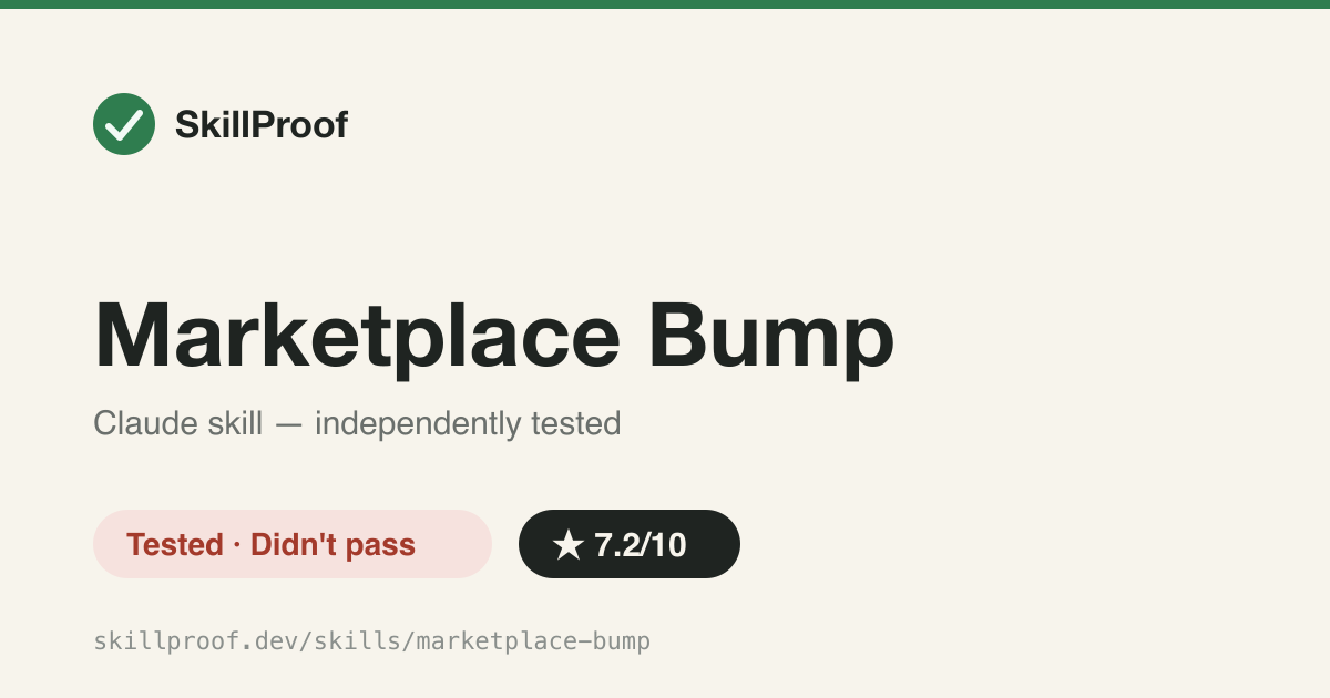 Marketplace Bump — Bumps a plugin's semver in marketplace.json via jq, with major/minor/patch inference rules.
