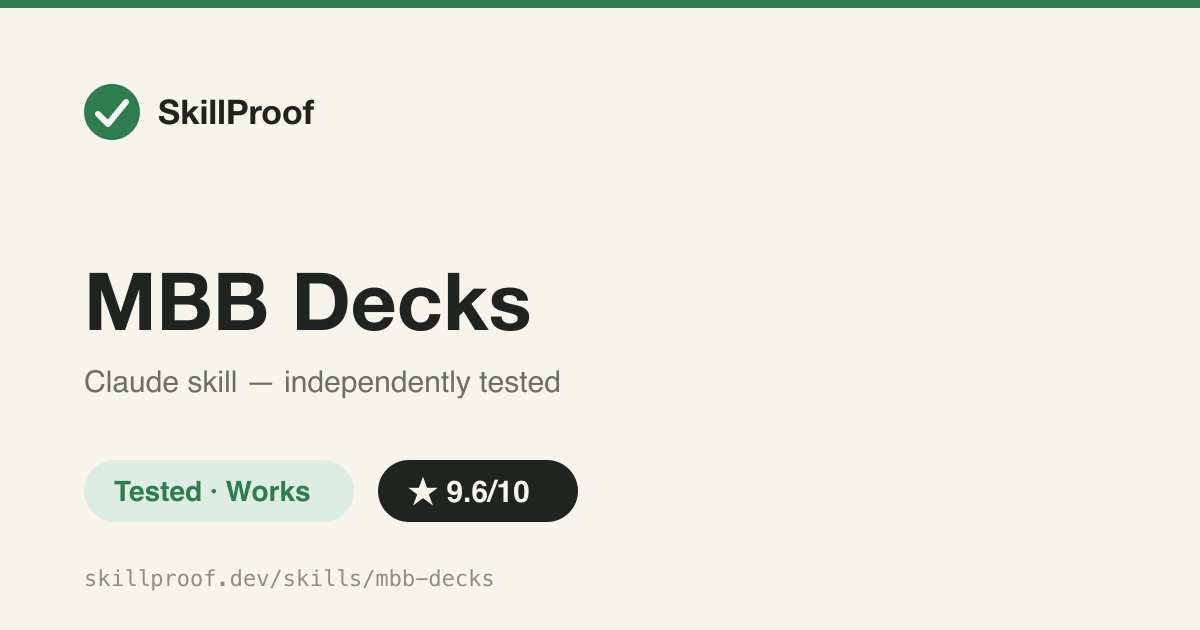 MBB Decks — Consulting-grade .pptx decks from JSON: action titles, MECE bullets, real charts.