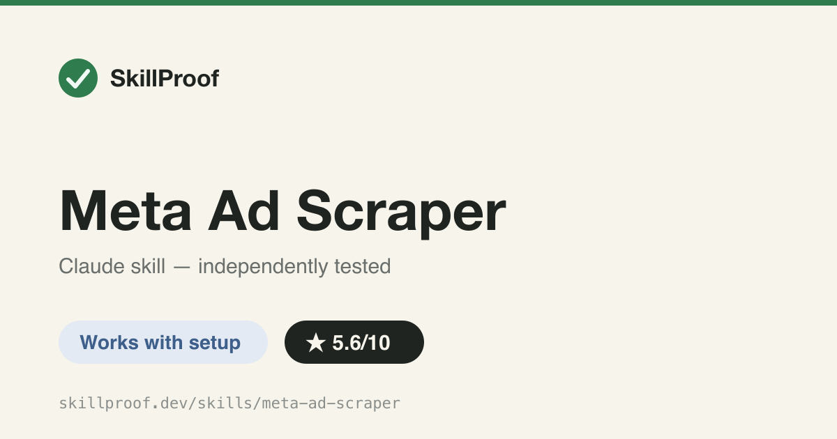 Meta Ad Scraper — Pulls competitor ads from Meta Ad Library via an Apify actor; needs a paid Apify token