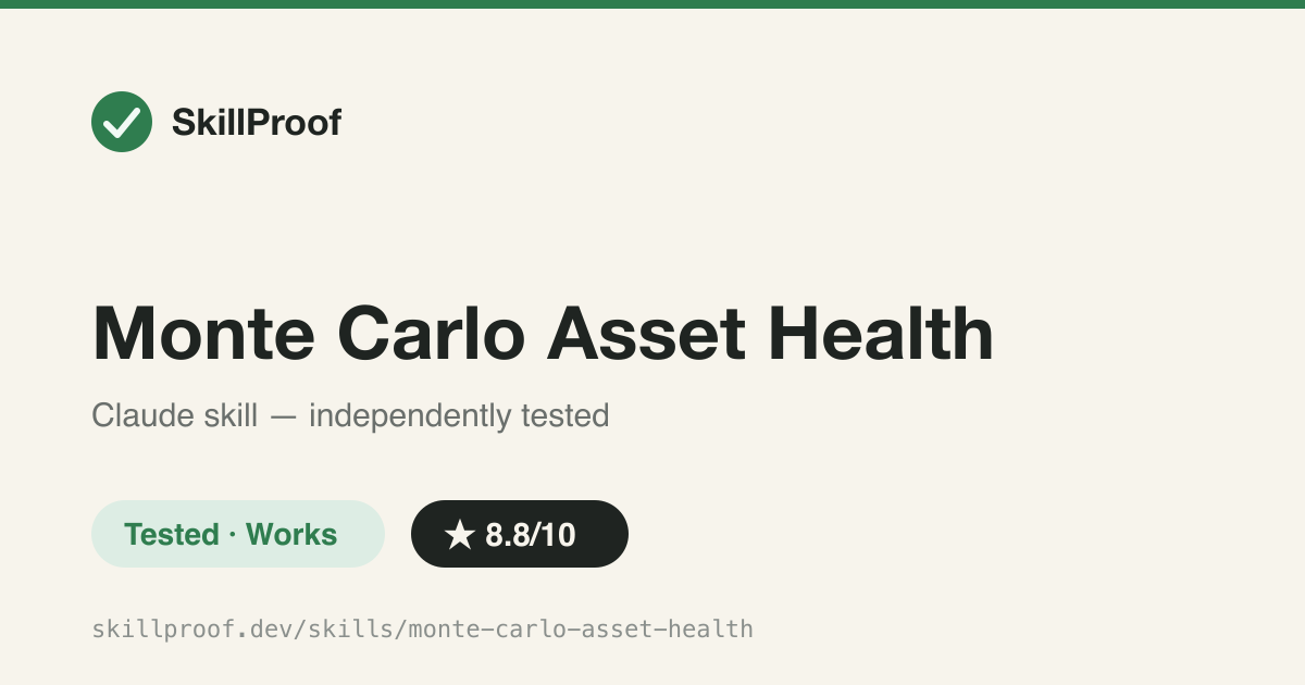Monte Carlo Asset Health — Structured freshness/alerts/monitoring/upstream health report for one Monte Carlo asset.