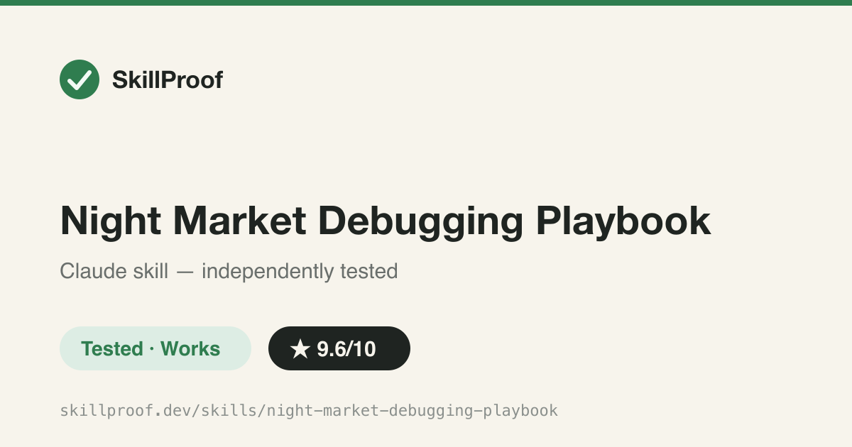 Night Market Debugging Playbook — Symptom table for Claude Code hook/CI failures, each row backed by a real commit.