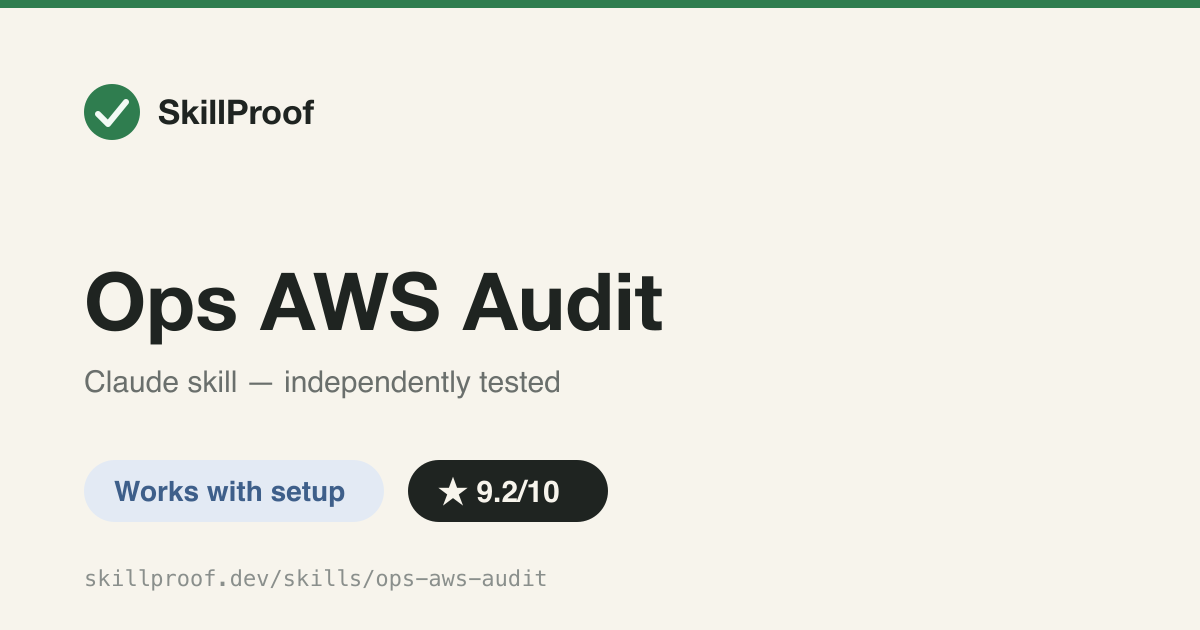Ops AWS Audit — Read-only AWS hygiene sweep: severity-ranked security, cost, and orphaned-resource findings.