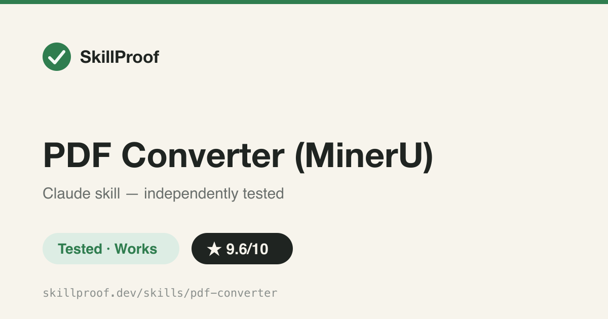 PDF Converter (MinerU) — Converts PDFs, scans, and Office docs to Markdown/DOCX/LaTeX via the MinerU CLI, OCR included.