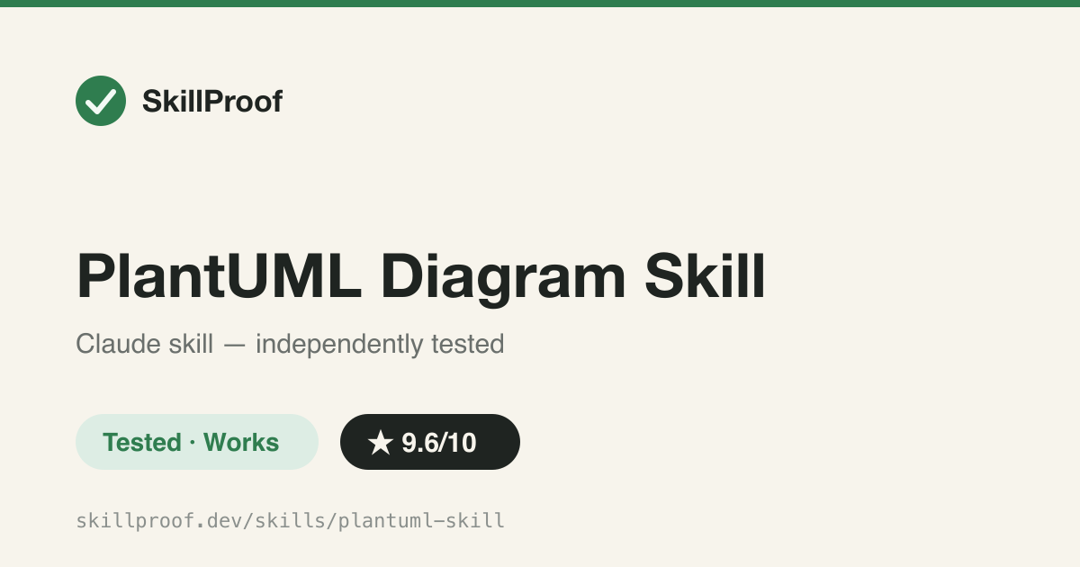 PlantUML Diagram Skill — Generates and renders PlantUML diagrams to real PNG/SVG via the Kroki API, with a validate-and-self-correct loop.