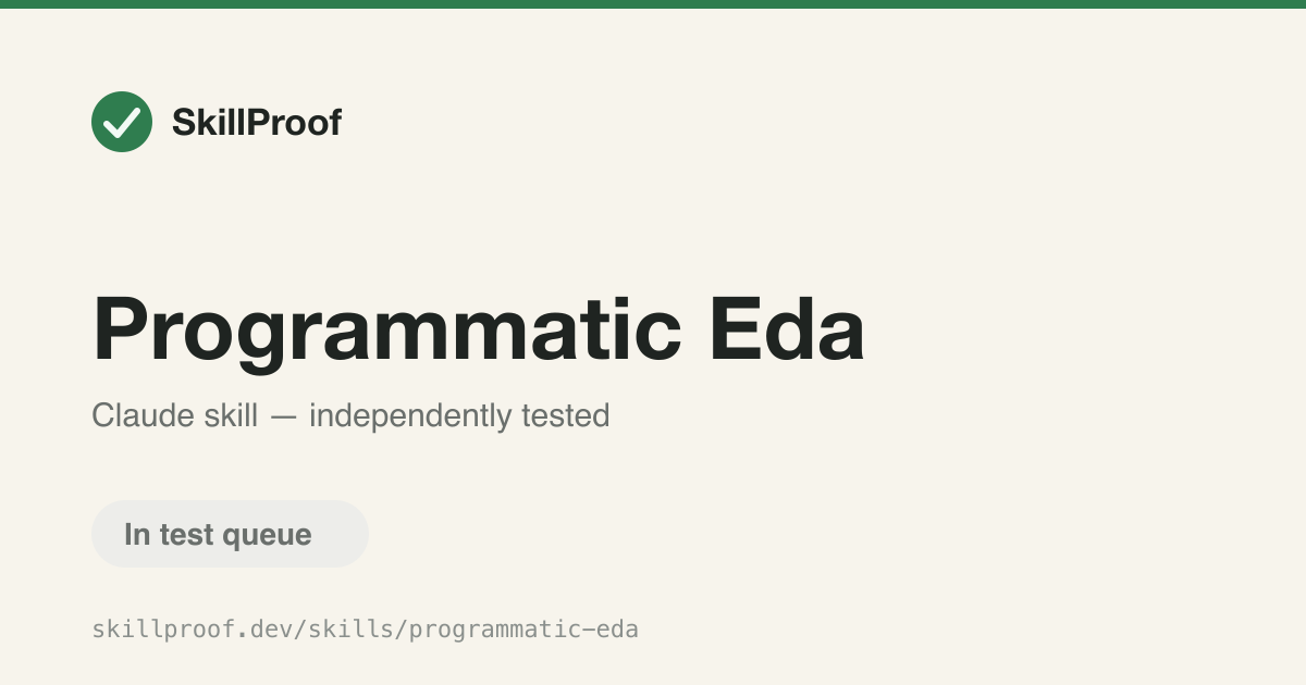 Programmatic Eda — Profiles a dataset's structure, nulls, outliers, distributions, and correlations.