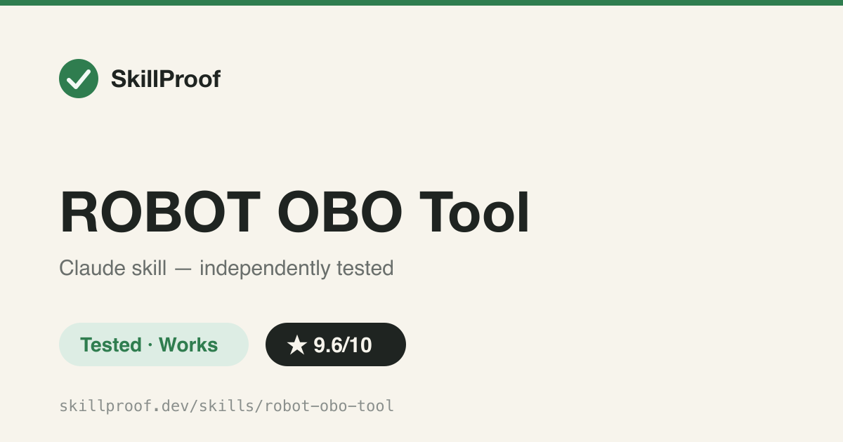 ROBOT OBO Tool — Command reference for ROBOT, the standard OBO-ontology CLI: reasoning, TSV-to-OWL templates, QC, format conversion.