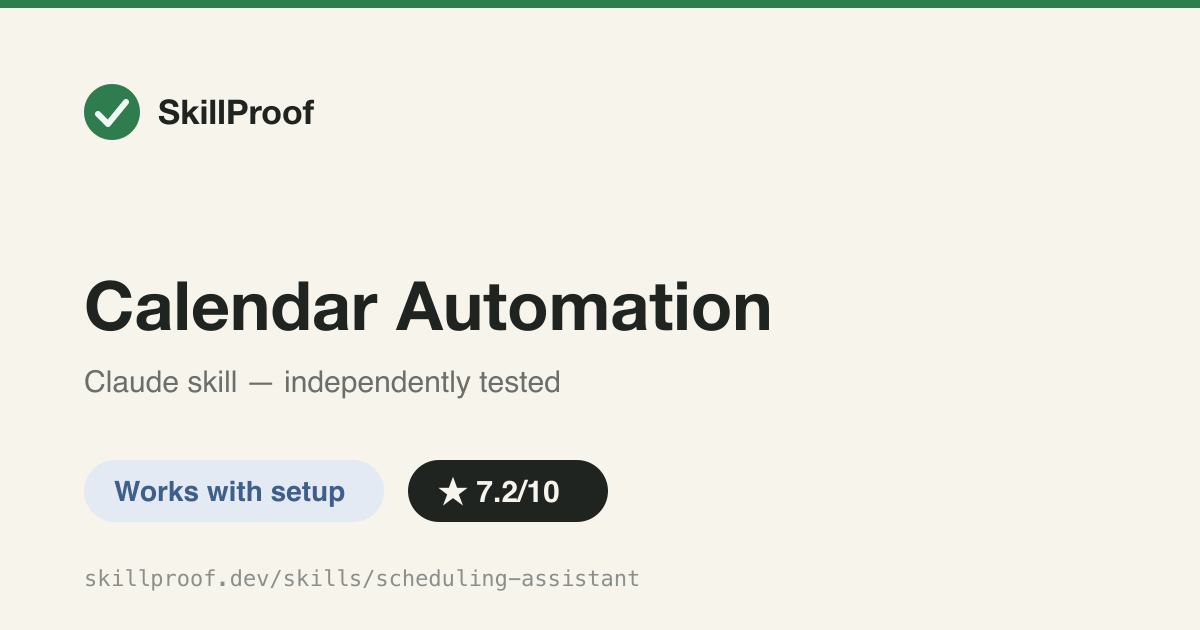 Calendar Automation — Generates n8n workflow YAML for calendar digests, time blocking and meeting prep -- does not act on your calendar itself.
