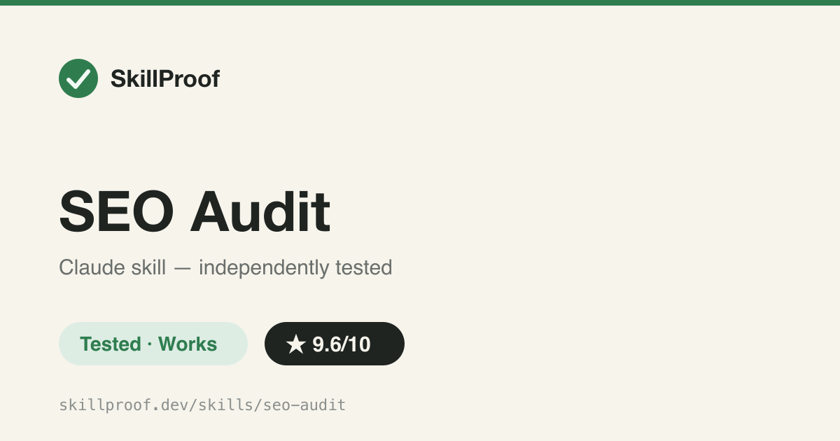 SEO Audit — Structured technical/on-page/content SEO audit that explicitly flags a real trap: static fetch tools can't see JS-injected schema markup.