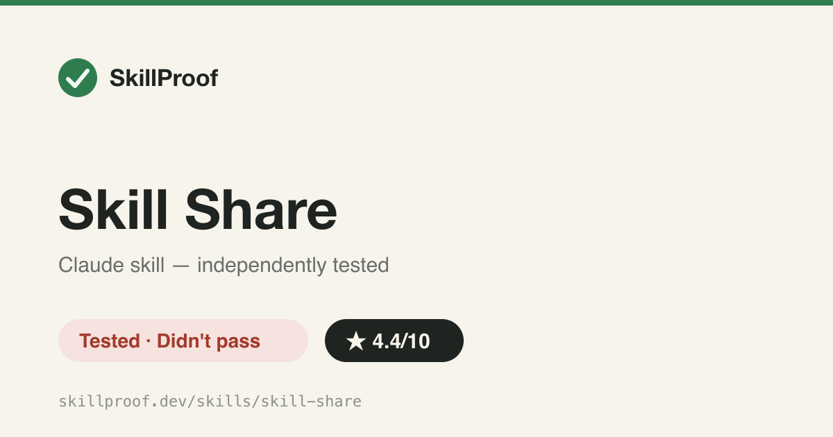 Skill Share — Prose-only skill scaffolder that posts to Slack via Rube; ships no scripts
