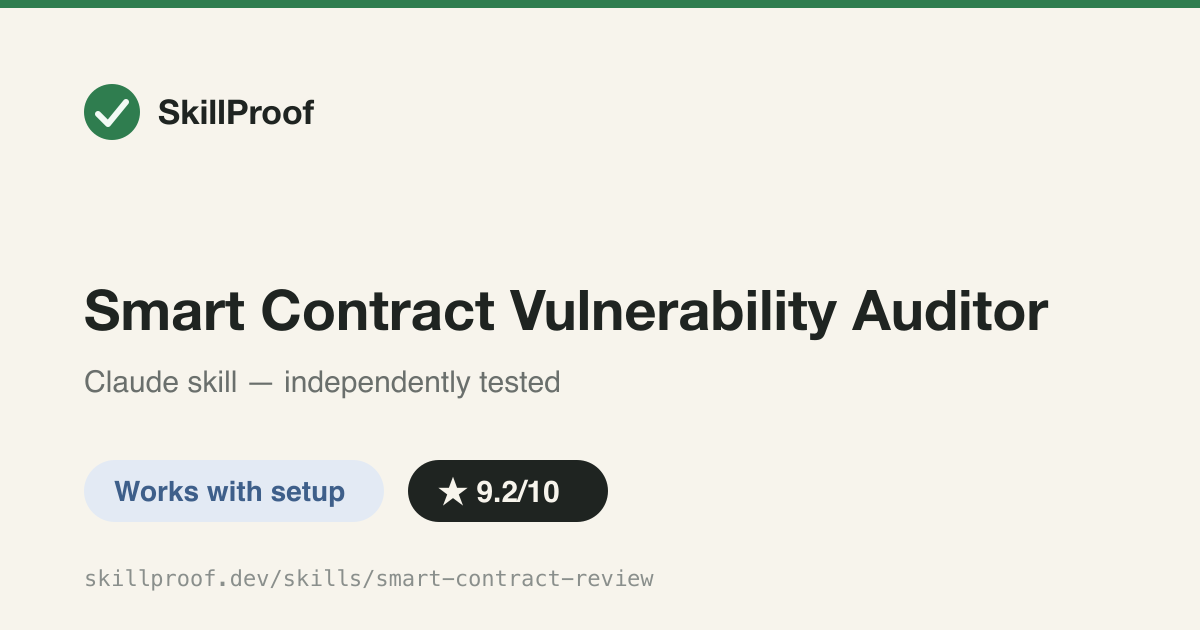 Smart Contract Vulnerability Auditor — 4-phase Solidity vulnerability scan across 36 exploit classes (Solidity only).
