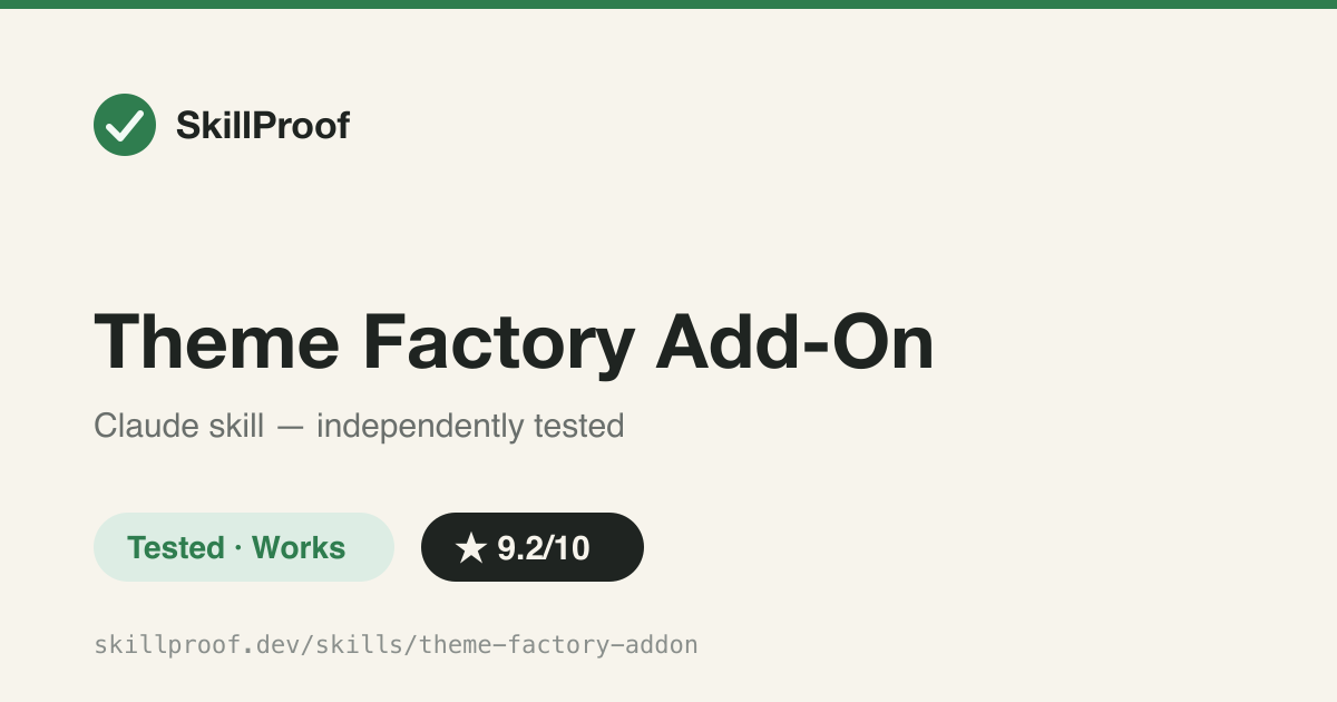 Theme Factory Add-On — 100 curated color/font themes (brands, painters, directors, editor palettes) in theme-factory's exact file format.