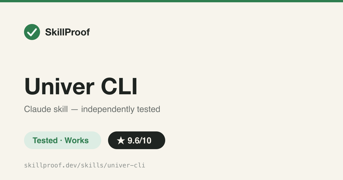 Univer CLI — Entry-point skill for the real univer-cli npm tool; verified a full create-edit-inspect-export round trip.